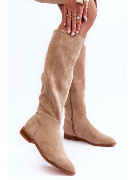 Suede Boots On Flat Heel Beige Eelin
