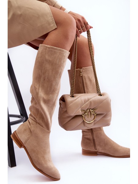 Suede Boots On Flat Heel Beige Eelin