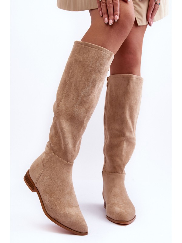 Suede Boots On Flat Heel Beige Eelin