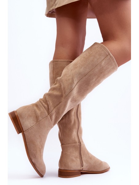 Suede Boots On Flat Heel Beige Eelin
