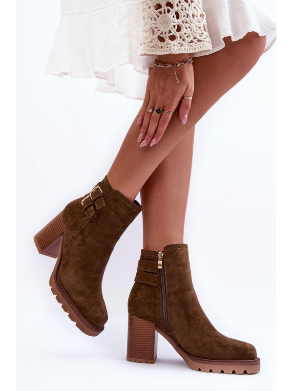 Heeled Suede Boots Olive Makeline