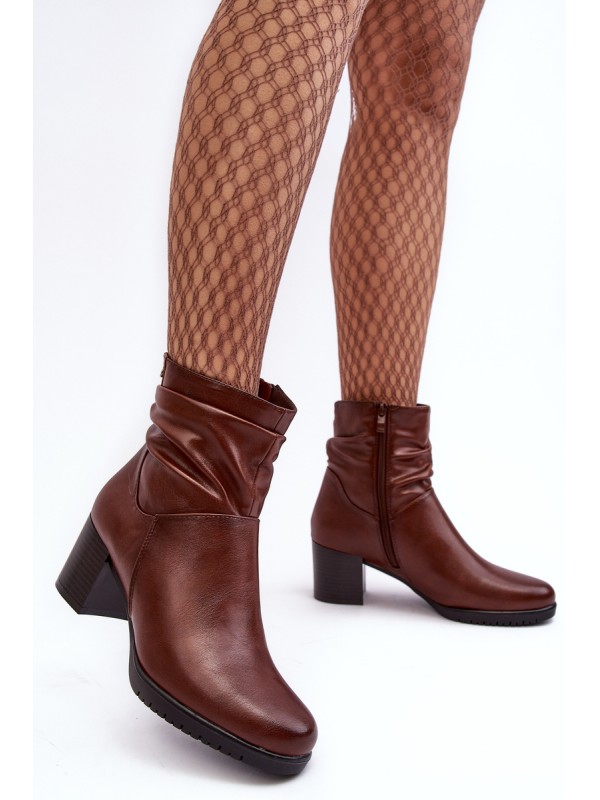 Women's Ruched Booties On Heel Brown Liriam