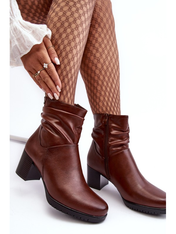 Women's Ruched Booties On Heel Brown Liriam