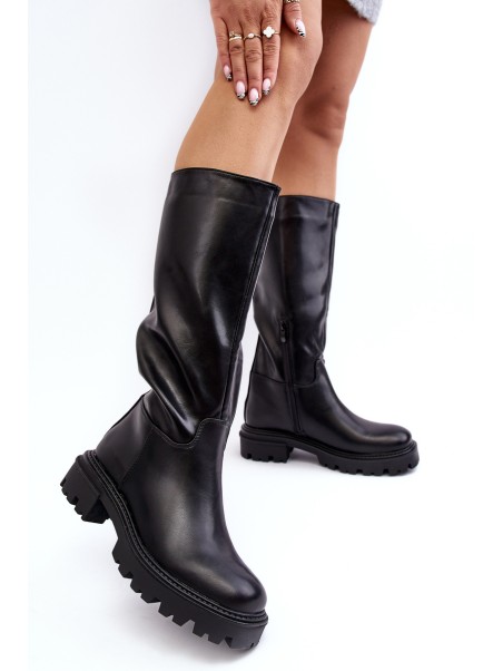 Mid-calf boots with flat heel black Eamantha