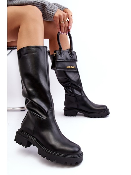 Mid-calf boots with flat heel black Eamantha