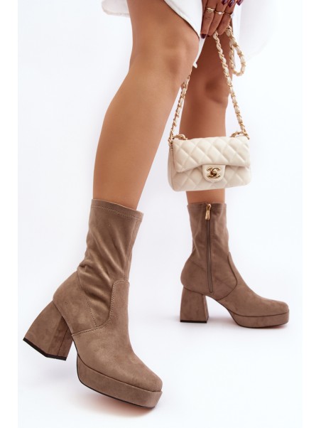 Women's ankle boots with chunky heel and platform in dark beige Adelles