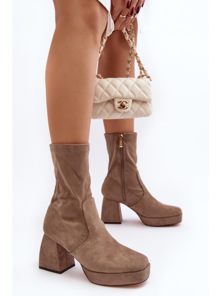 Women's ankle boots with chunky heel and platform in dark beige Adelles