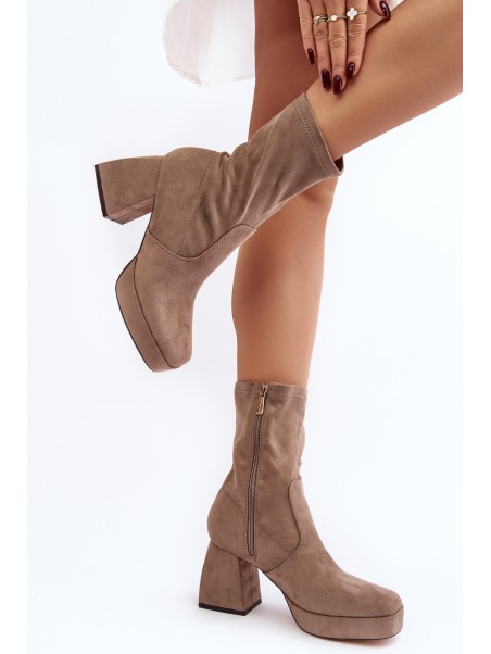 Women's ankle boots with chunky heel and platform in dark beige Adelles