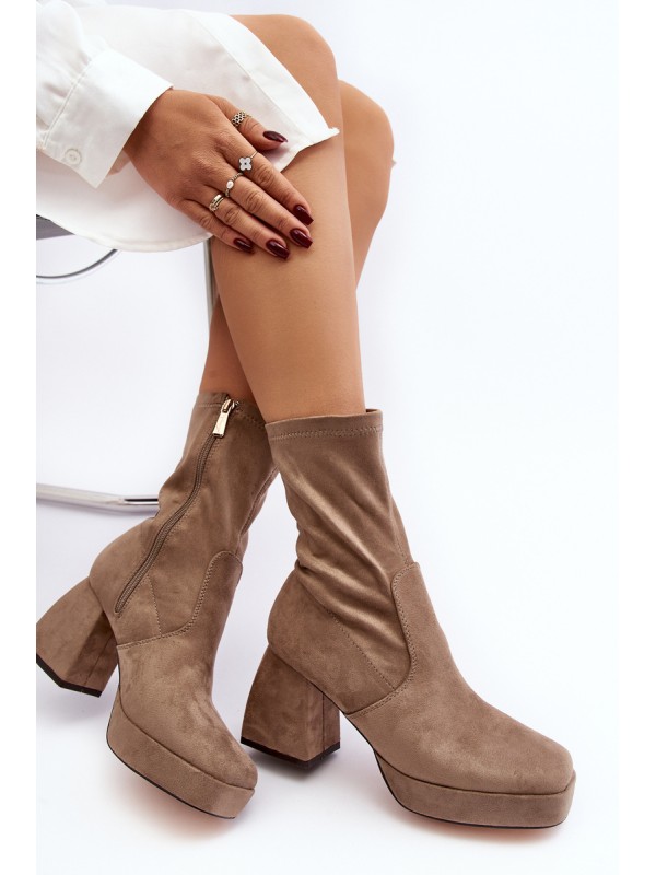Women's ankle boots with chunky heel and platform in dark beige Adelles