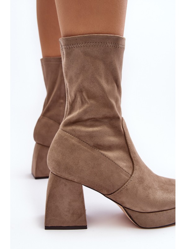 Women's ankle boots with chunky heel and platform in dark beige Adelles