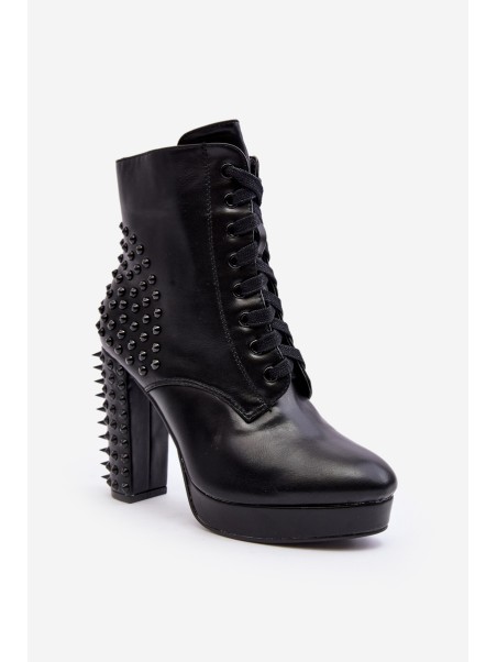 Women's Ankle Boots with Studded Heels Black Alemilla