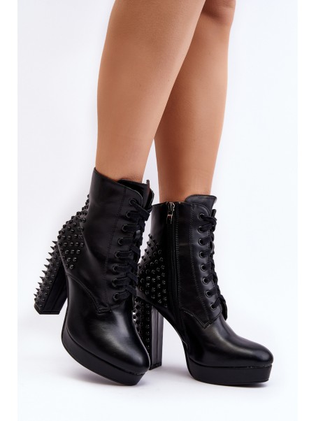Women's Ankle Boots with Studded Heels Black Alemilla