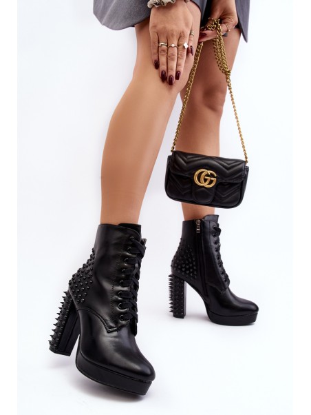 Women's Ankle Boots with Studded Heels Black Alemilla