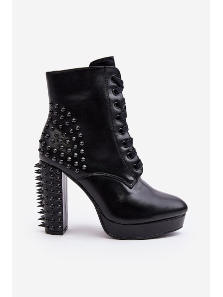 Women's Ankle Boots with Studded Heels Black Alemilla