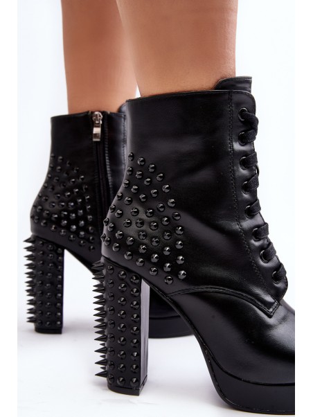 Women's Ankle Boots with Studded Heels Black Alemilla