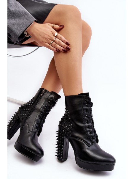 Women's Ankle Boots with Studded Heels Black Alemilla