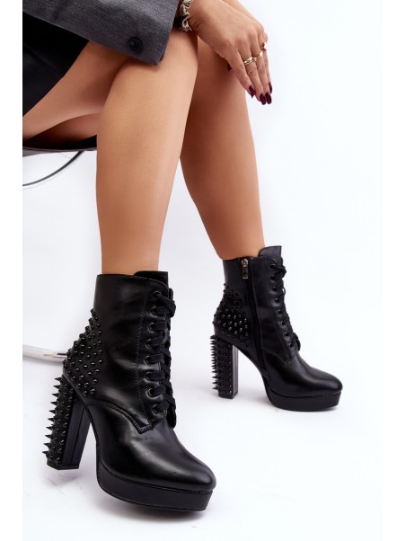 Women's Ankle Boots with Studded Heels Black Alemilla