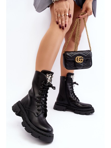 Women's Workery Boots with Decoration Black Ventora
