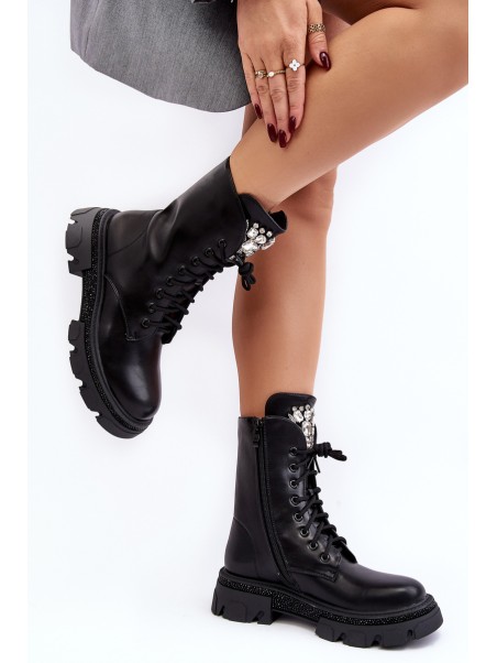 Women's Workery Boots with Decoration Black Ventora