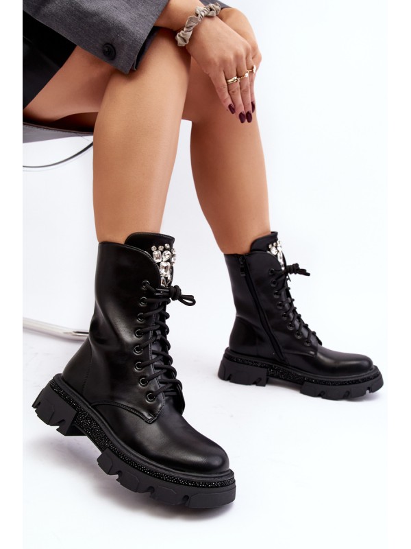 Women's Workery Boots with Decoration Black Ventora
