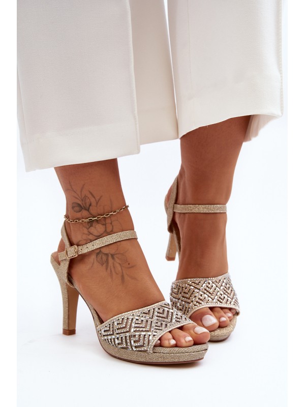 Embellished High Heel Sandals D&A MR1038-44 Gold
