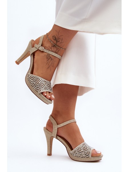 Embellished High Heel Sandals D&A MR1038-44 Gold
