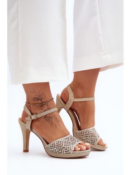 Embellished High Heel Sandals D&A MR1038-44 Gold