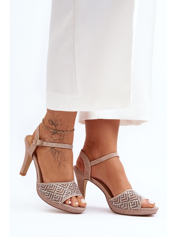Embellished High Heel Sandals D&A MR1038-44 Pink Gold 2