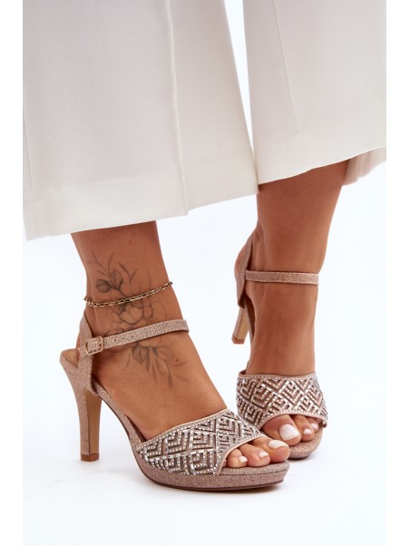 Embellished High Heel Sandals D&A MR1038-44 Pink Gold