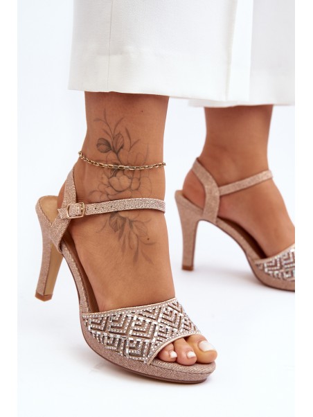 Embellished High Heel Sandals D&A MR1038-44 Pink Gold