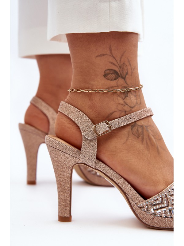 Embellished High Heel Sandals D&A MR1038-44 Pink Gold