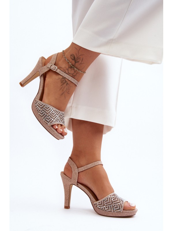 Embellished High Heel Sandals D&A MR1038-44 Pink Gold