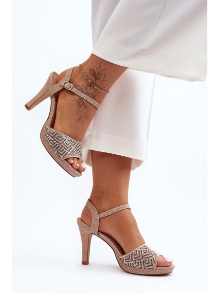 Embellished High Heel Sandals D&A MR1038-44 Pink Gold