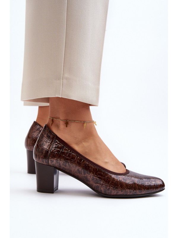 Brown Embossed Patent Leather Pumps Cynania