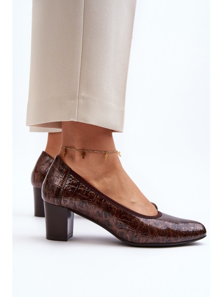 Brown Embossed Patent Leather Pumps Cynania