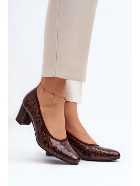 Brown Embossed Patent Leather Pumps Cynania