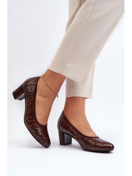 Brown Embossed Patent Leather Pumps Cynania
