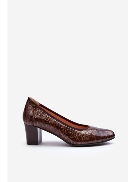 Brown Embossed Patent Leather Pumps Cynania