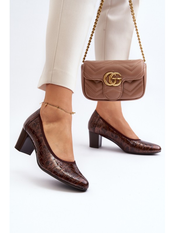 Brown Embossed Patent Leather Pumps Cynania