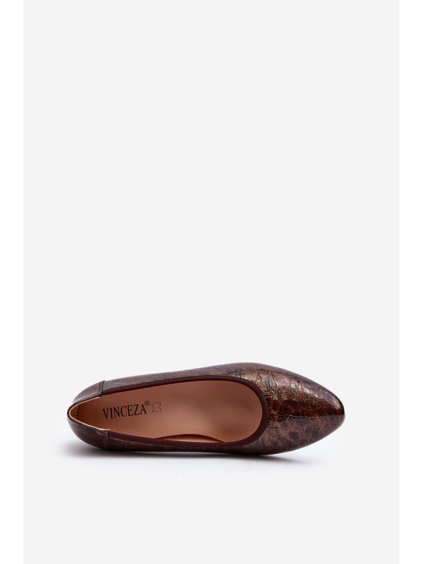 Brown Embossed Patent Leather Pumps Cynania