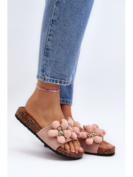 Women's Pink Embellished Slippers Bunlia
