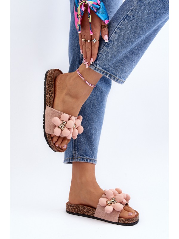 Women's Pink Embellished Slippers Bunlia