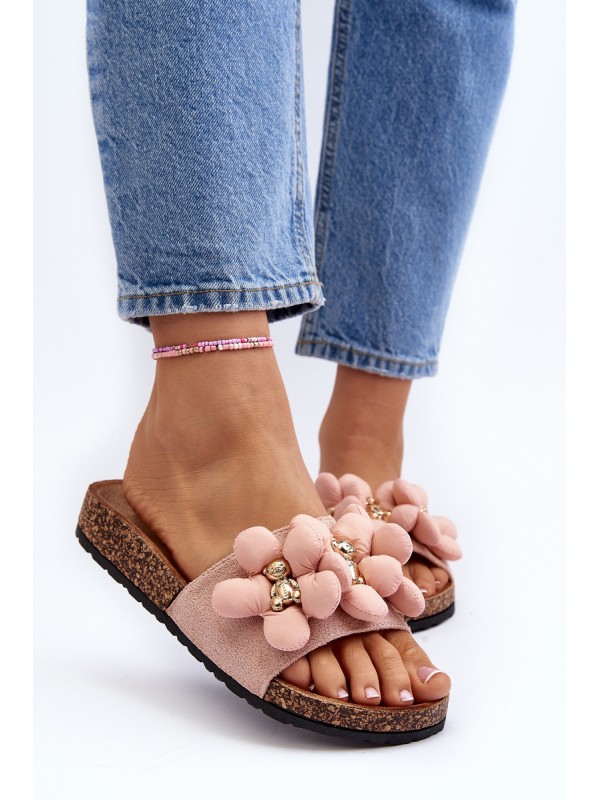 Women's Pink Embellished Slippers Bunlia