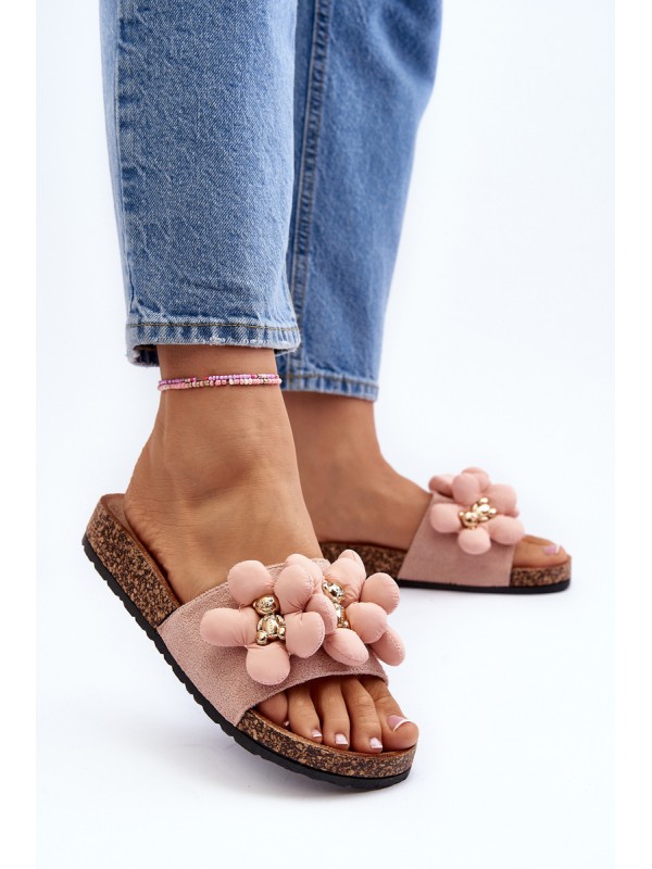 Women's Pink Embellished Slippers Bunlia