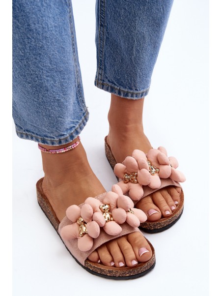 Women's Pink Embellished Slippers Bunlia