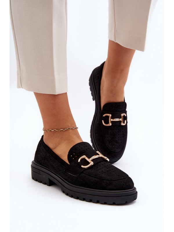Women's Black Cutout Loafers with Embellishment Talesse
