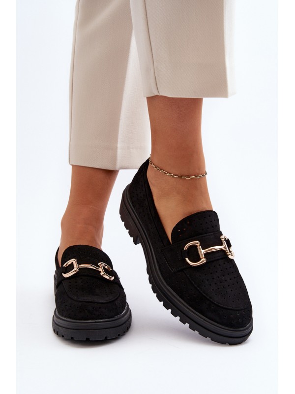 Women's Black Cutout Loafers with Embellishment Talesse
