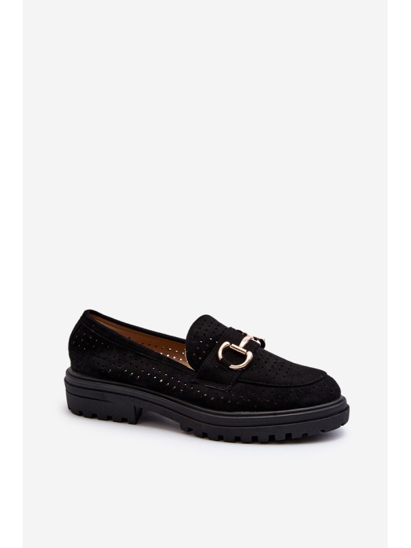 Women's Black Cutout Loafers with Embellishment Talesse