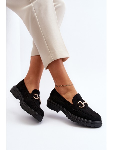 Women's Black Cutout Loafers with Embellishment Talesse