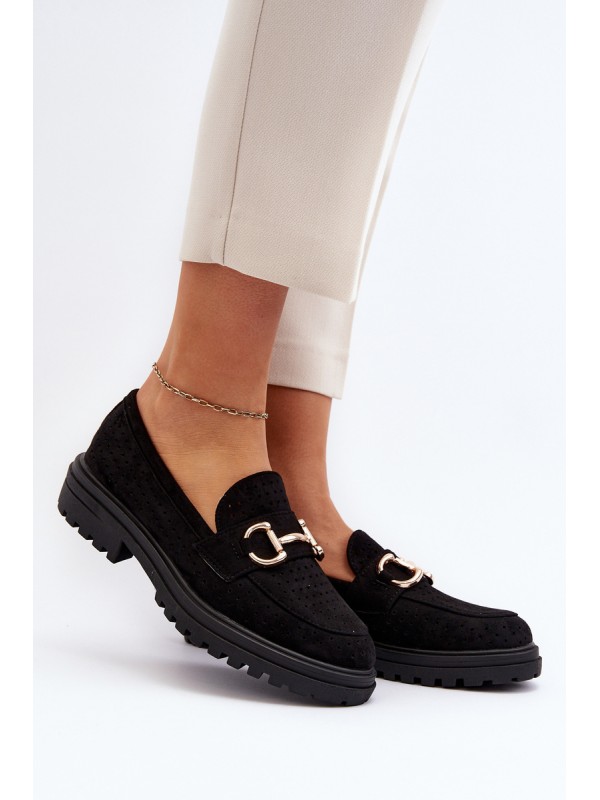 Women's Black Cutout Loafers with Embellishment Talesse